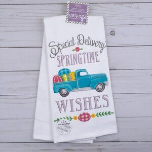 Kitchen Dish Towel Easter Truck Eggs Springtime Wishes Dual Purpose